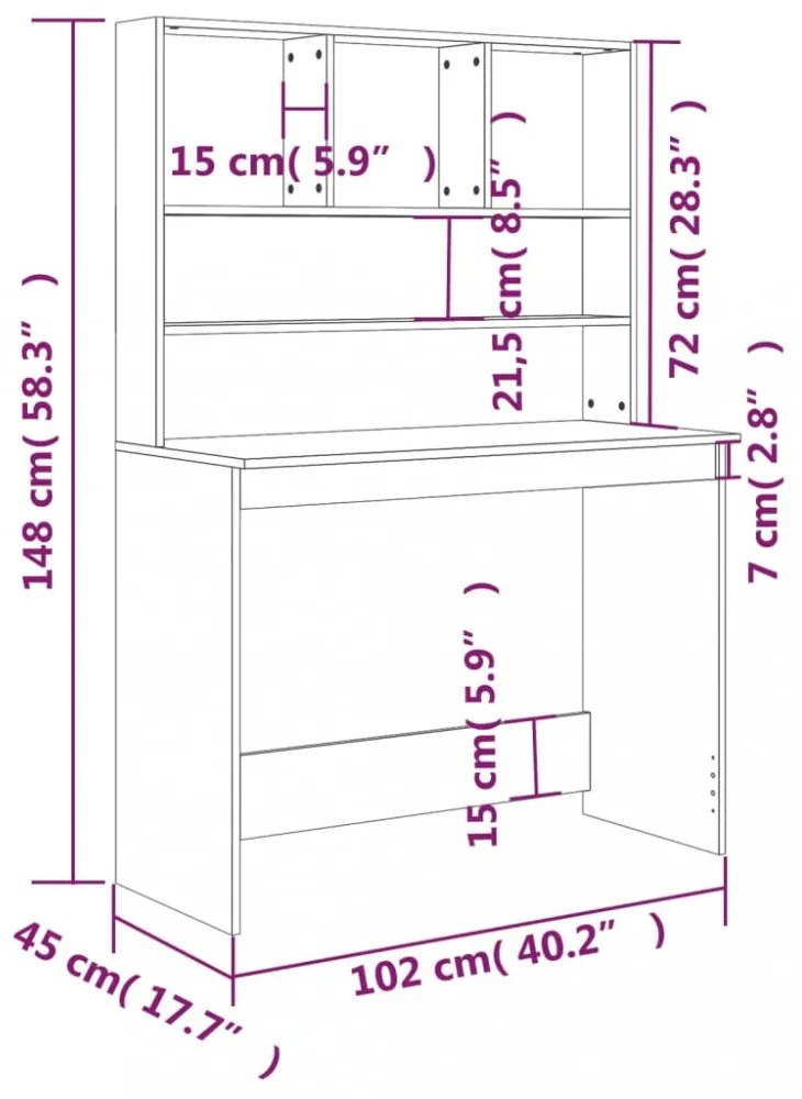 füstös tölgy szerelt fa íróasztal polcokkal 102 x 45 x 148 cm