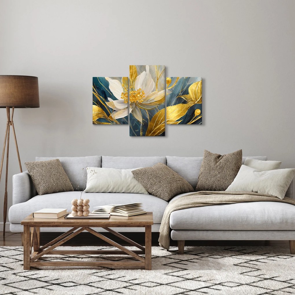 Kép - Festmény arany virágok (90x60 cm)