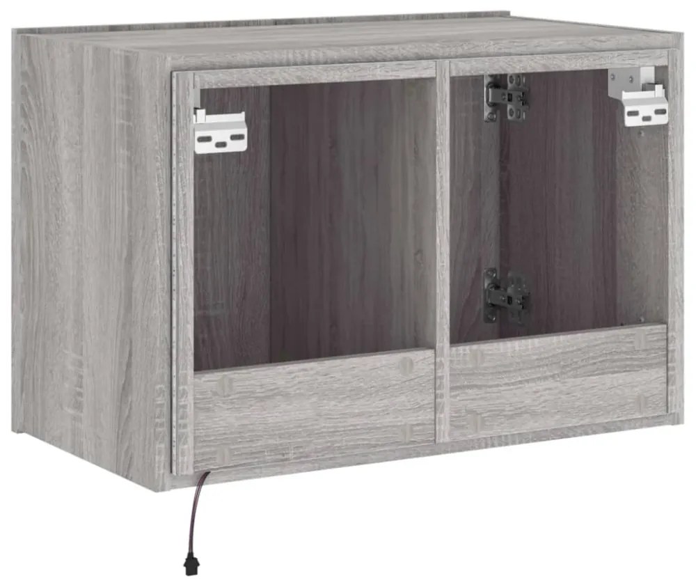 szürke sonoma színű fali TV-szekrény LED-ekkel 60x35x41 cm