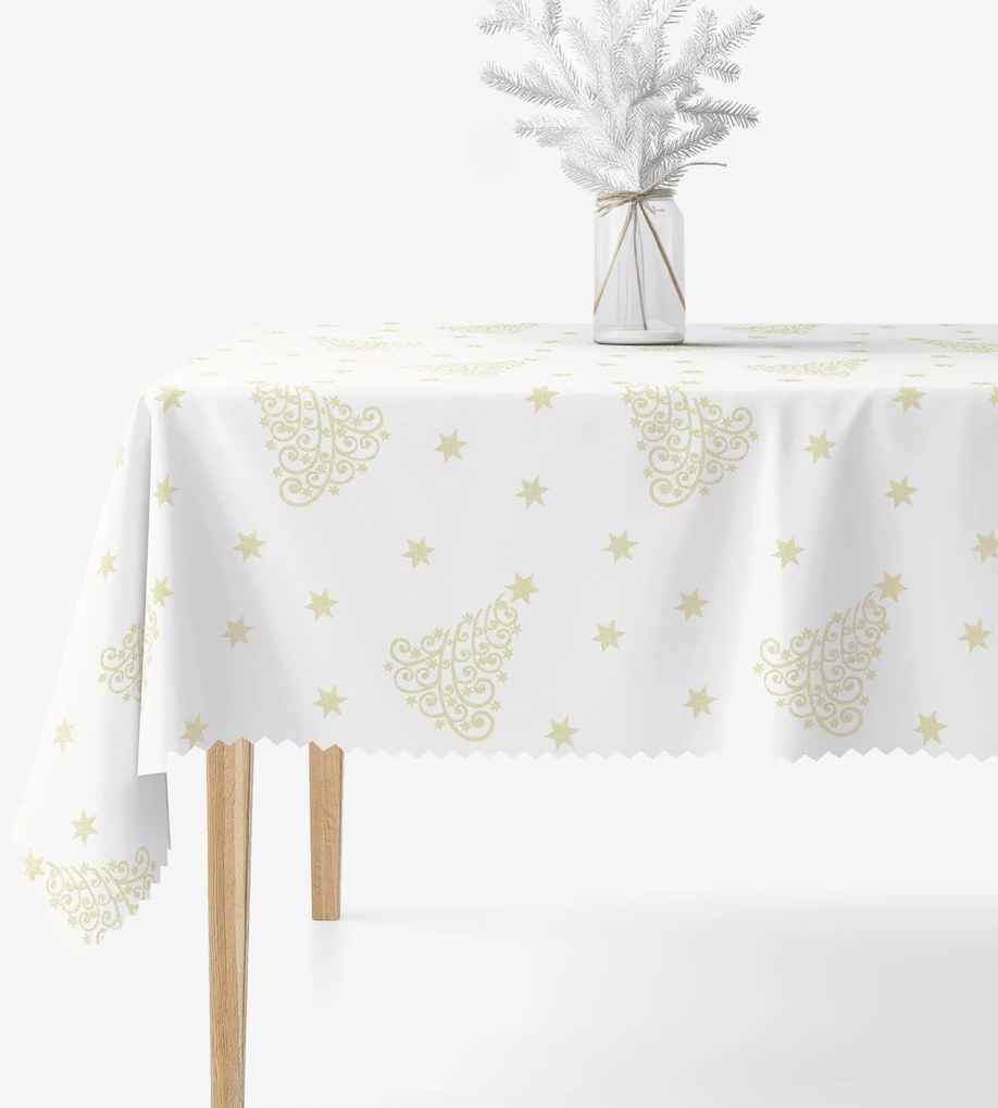 Goldea karácsonyi teflonbevonatú asztalterítő - aranyszínű karácsonyfák és csillagok 120 x 160 cm