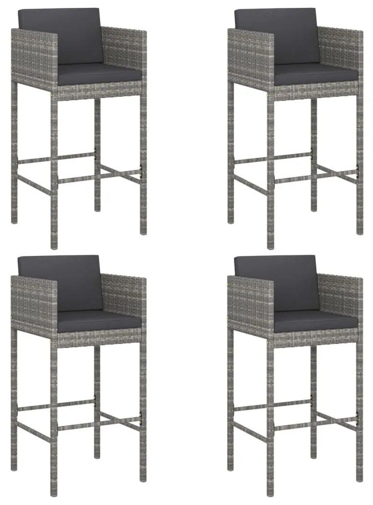 5 részes szürke polyrattan kerti bárszett párnával