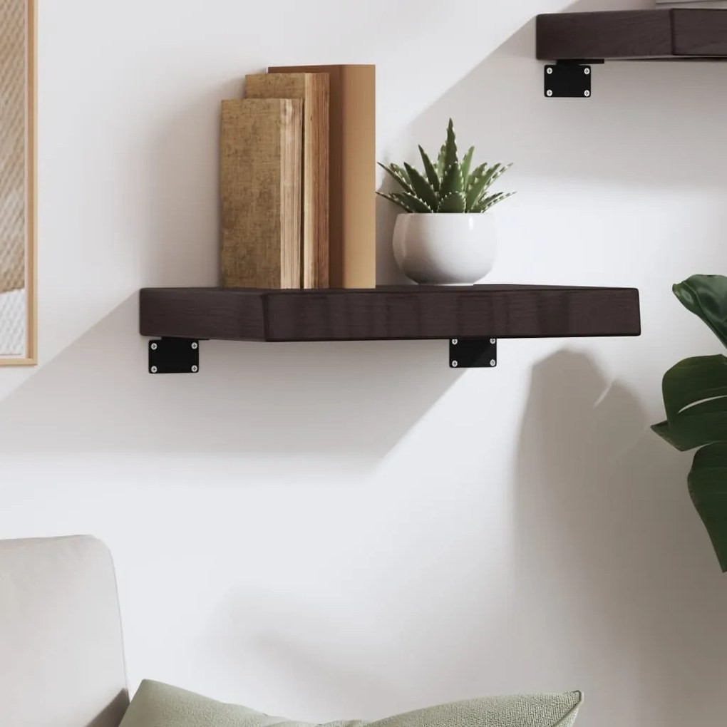 sötétbarna kezelt tömör tölgyfa fali polc 40x30x(2-6) cm