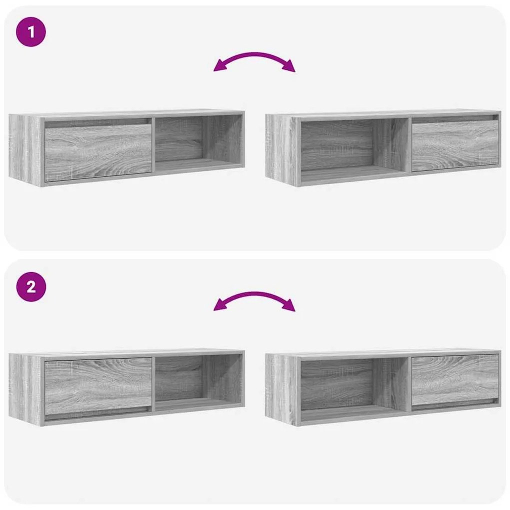 2 db szürke sonoma szerelt fa fali TV-szekrény 100x31x25,5cm
