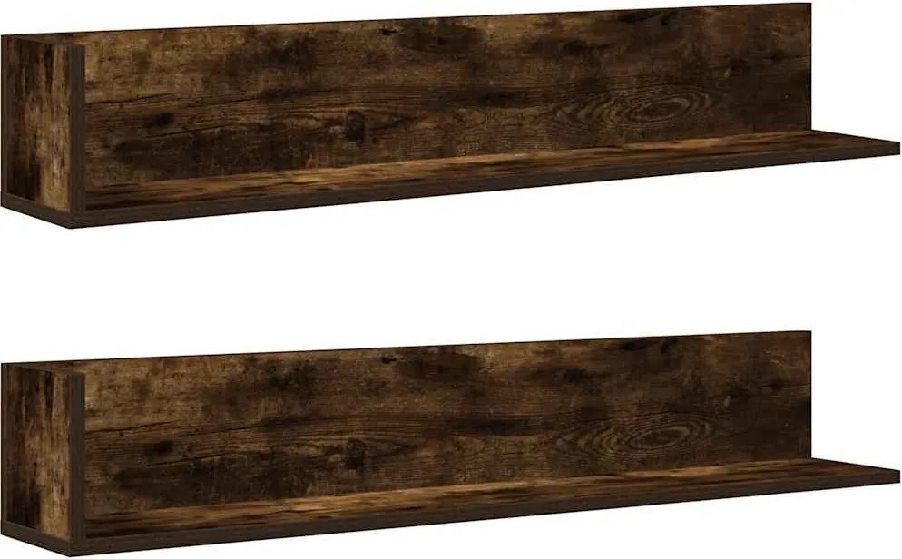 vidaXL 2 db füstös tölgy színű szerelt fa fali polc 100x16,5x16,5 cm