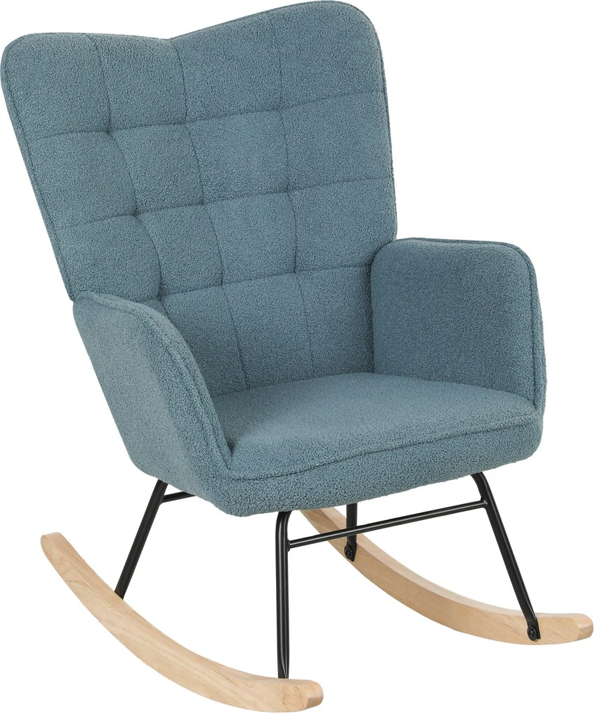 HOMCOM hintaszék — berber plüss kárpit, párnázott ülés, fa talpak és karfák, pihenőszék nappaliba vagy hálószobába, max. 120 kg, világoskék | Aosom