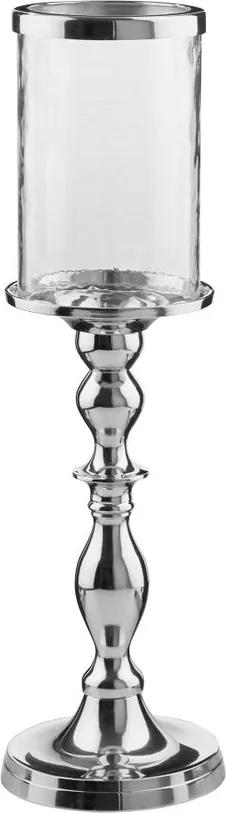 HIGHLIGHT gyertyatartó ezüst, üveg betéttel 41cm