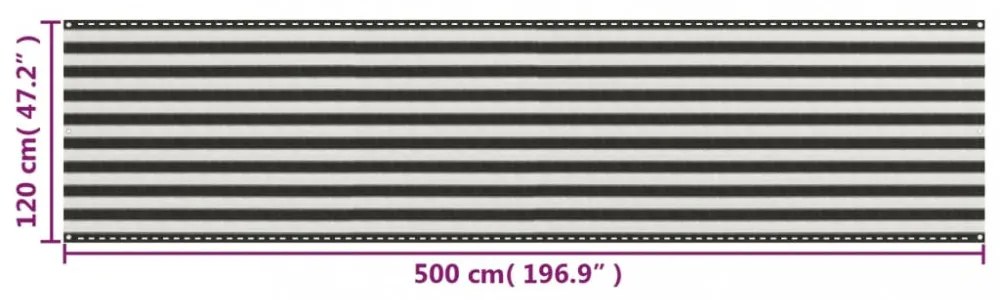 antracitszürke-fehér HDPE erkélynapellenző 120 x 500 cm