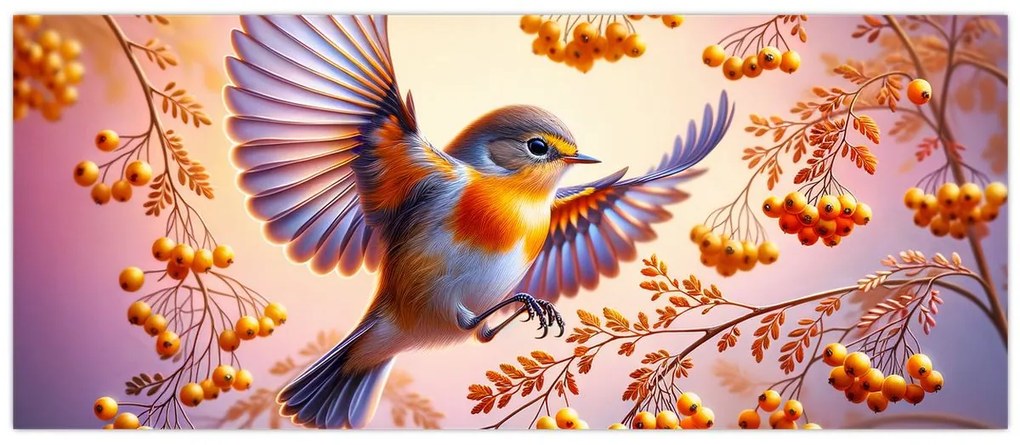 Kép - Madár berkenyével (120x50 cm)