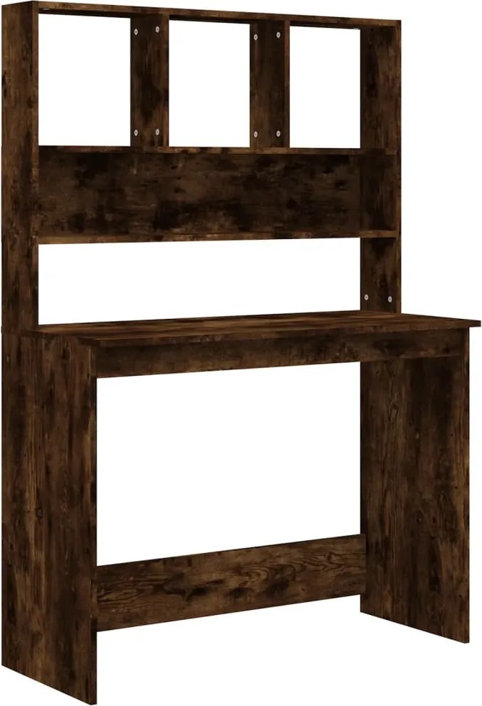 vidaXL füstös tölgy szerelt fa íróasztal polcokkal 102 x 45 x 148 cm