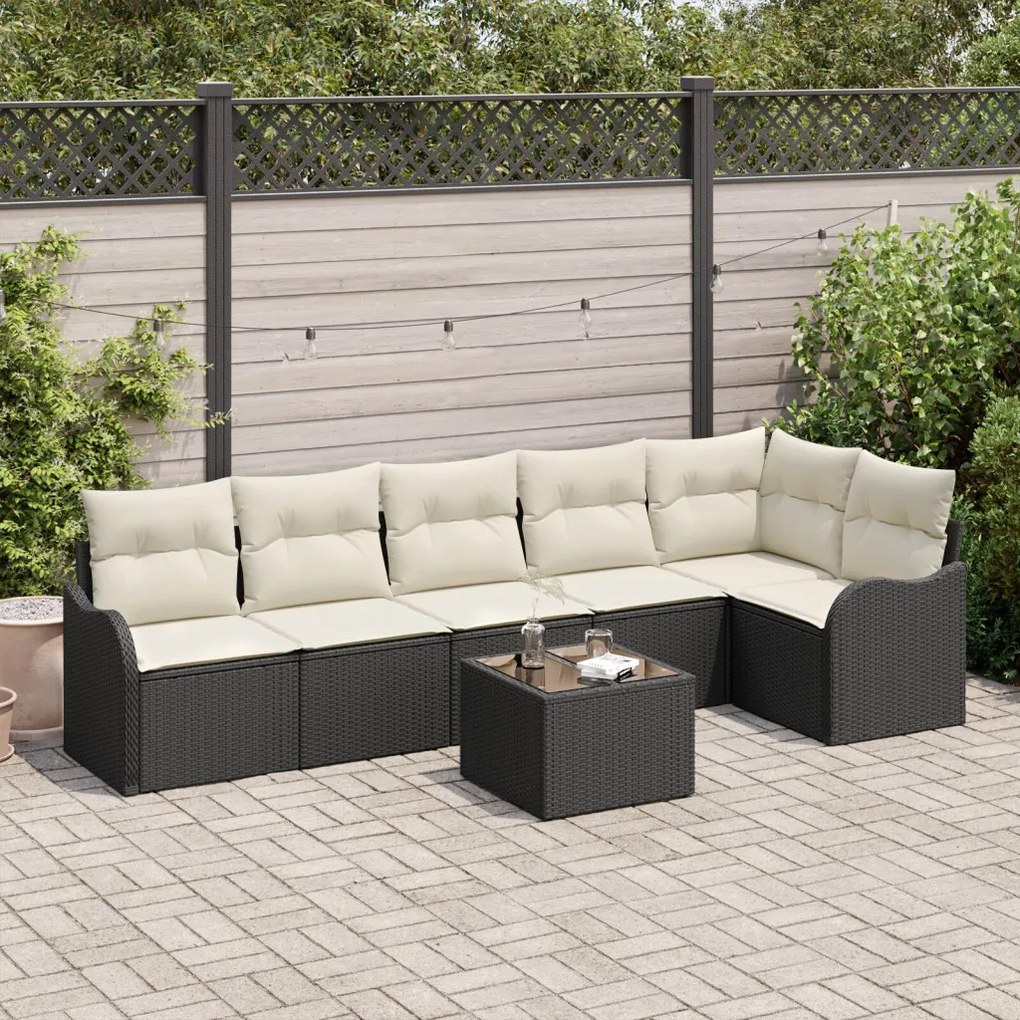 6 darabos Kert Sofa Szett Párnákkal Barna Poli Rattan, 2 személyes Kert Sofa Tárolóval és Párnákkal Fekete Poli Rattan