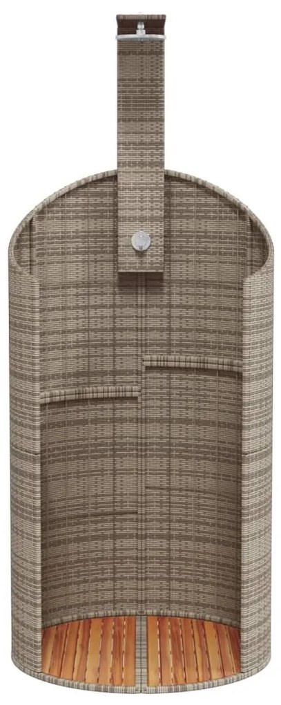 szürke polyrattan és akácfa kültéri zuhanyzó 100x100x241,5 cm
