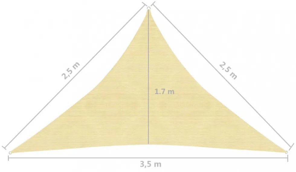 bézs HDPE napvitorla 160 g/m² 2,5 x 2,5 x 3,5 m