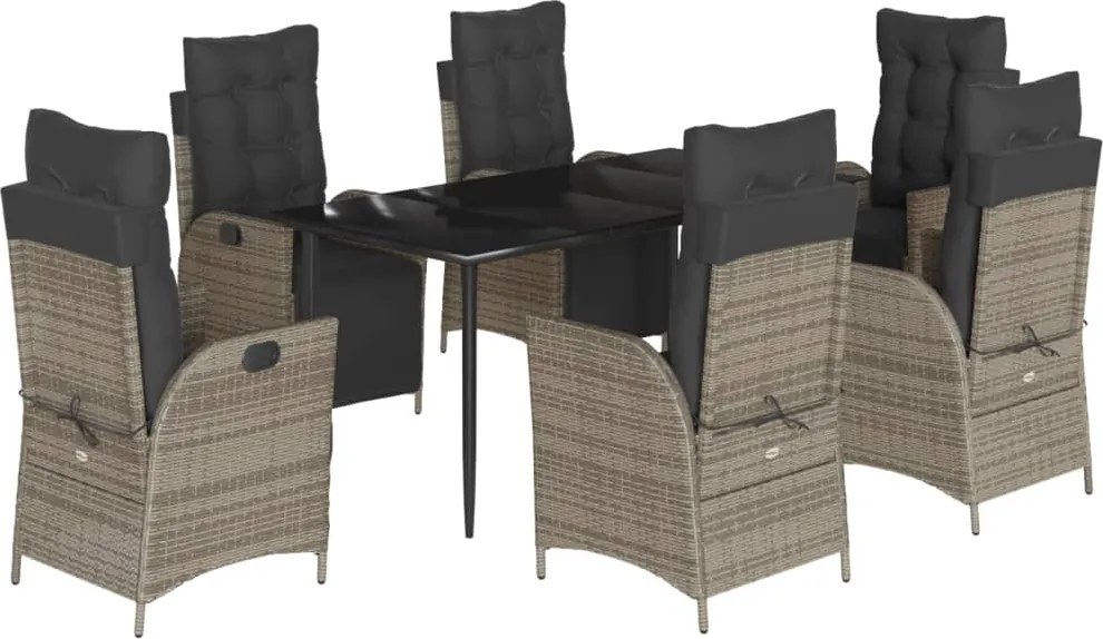 vidaXL 7 részes szürke polyrattan kerti étkezőgarnitúra párnával