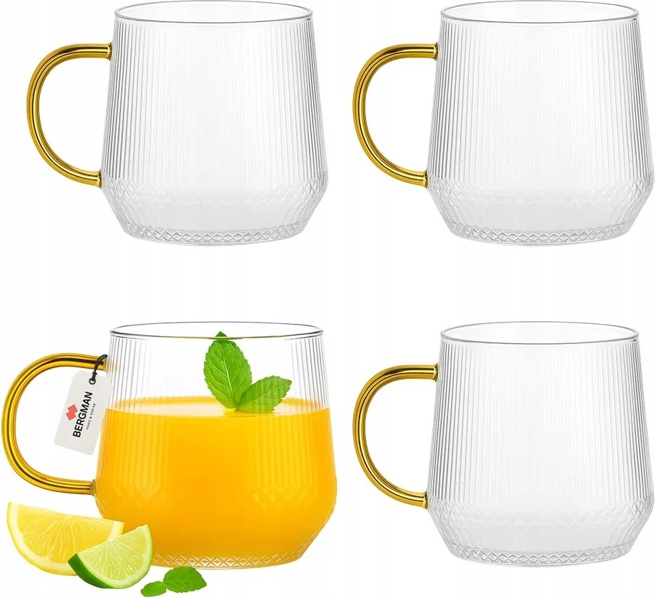 Pohár szett füllel 350ml italokhoz Bergman üvegpohár 4 db-os