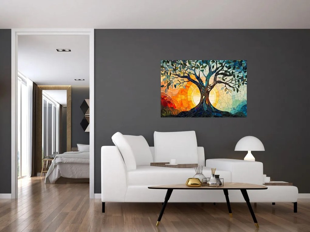 Kép – Mozaik – nap és fa I. (90x60 cm)