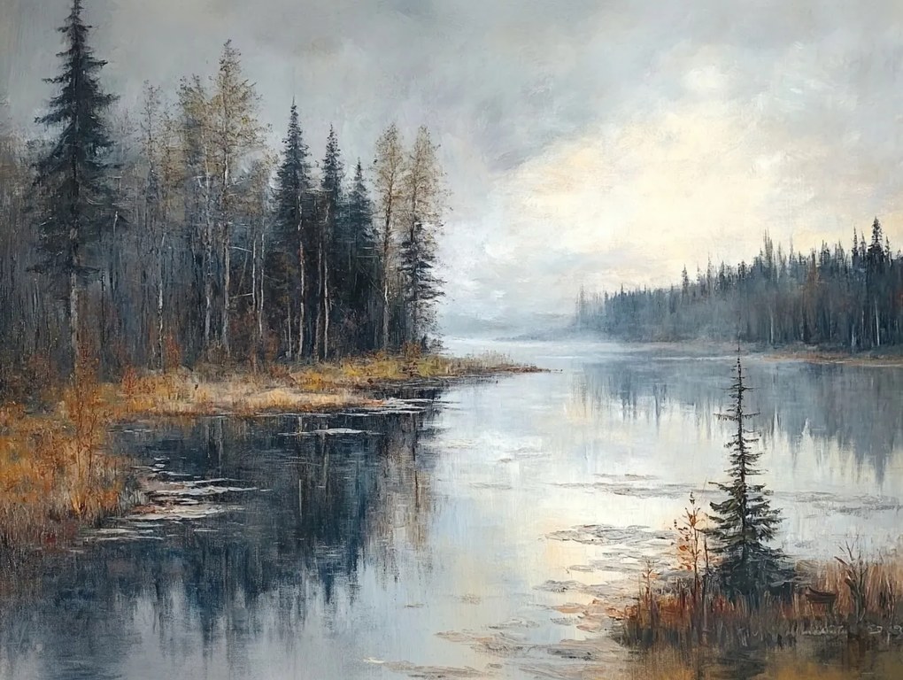 Vászonkép Canvas Tájkép Erdő Fák Tó Tükröződés 100x75