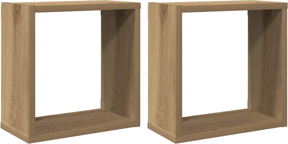 vidaXL 2 db kézműves tölgyszínű szerelt fa fali kockapolc 30x15x30 cm