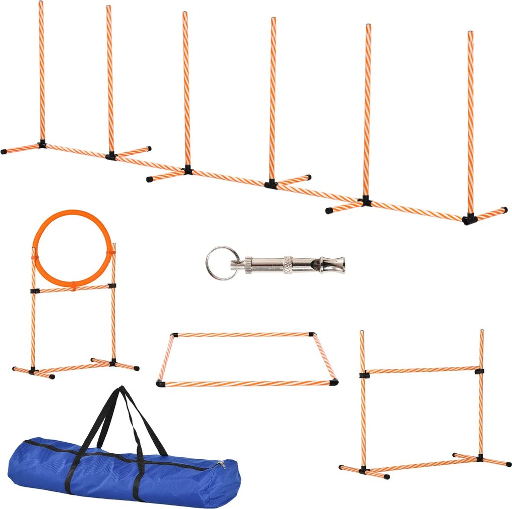 PawHut 4 részes kutya agility edzőkészlet - Agility játék kutyáknak slalom bottal, pihenő területtel és narancssárga ugráló karikával | Aosom