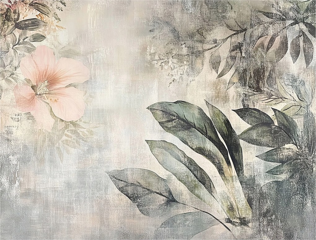 Fotótapéta Hibiszkuszvirág és levelek szürke botanikai háttérrel 368x280 +ragasztó
