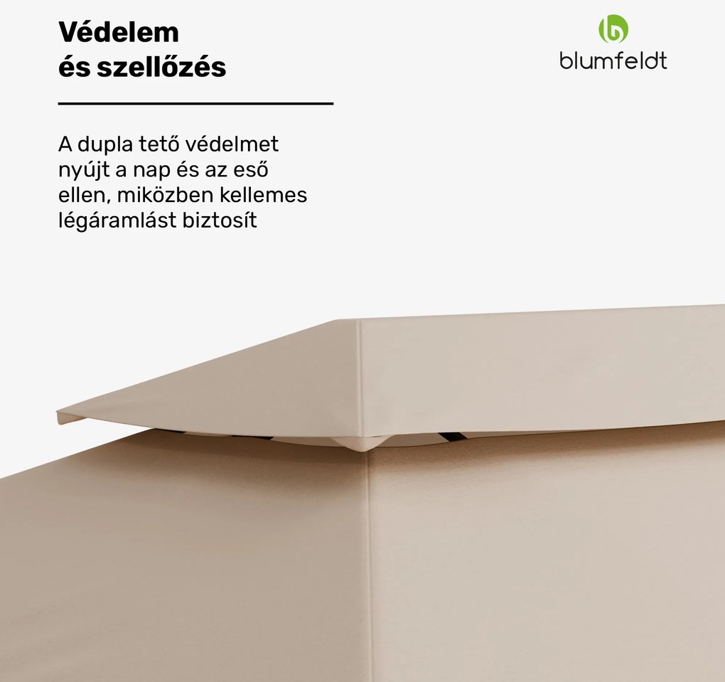 Blumfeldt Grandezza Cortina kerti pavilon 3x6 m, időjárásálló, porfestett, oldalsó redőnyök