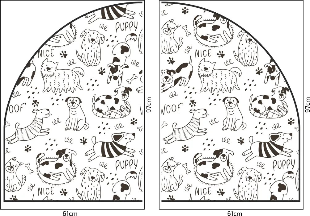 PIPPER. Védő textil falmatrica – Ív – Vidám kutyák Méret: 120x96cm, Indíték: névvel