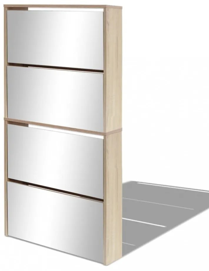 4 szintes tükrös tölgy cipőszekrény 63 x 17 x 134 cm