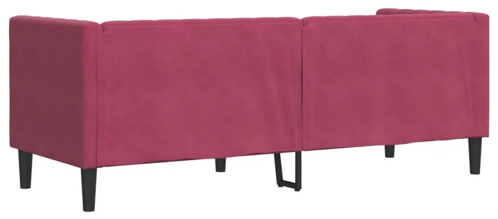 3 személyes bordó bársony Chesterfield kanapé hengerpárnákkal