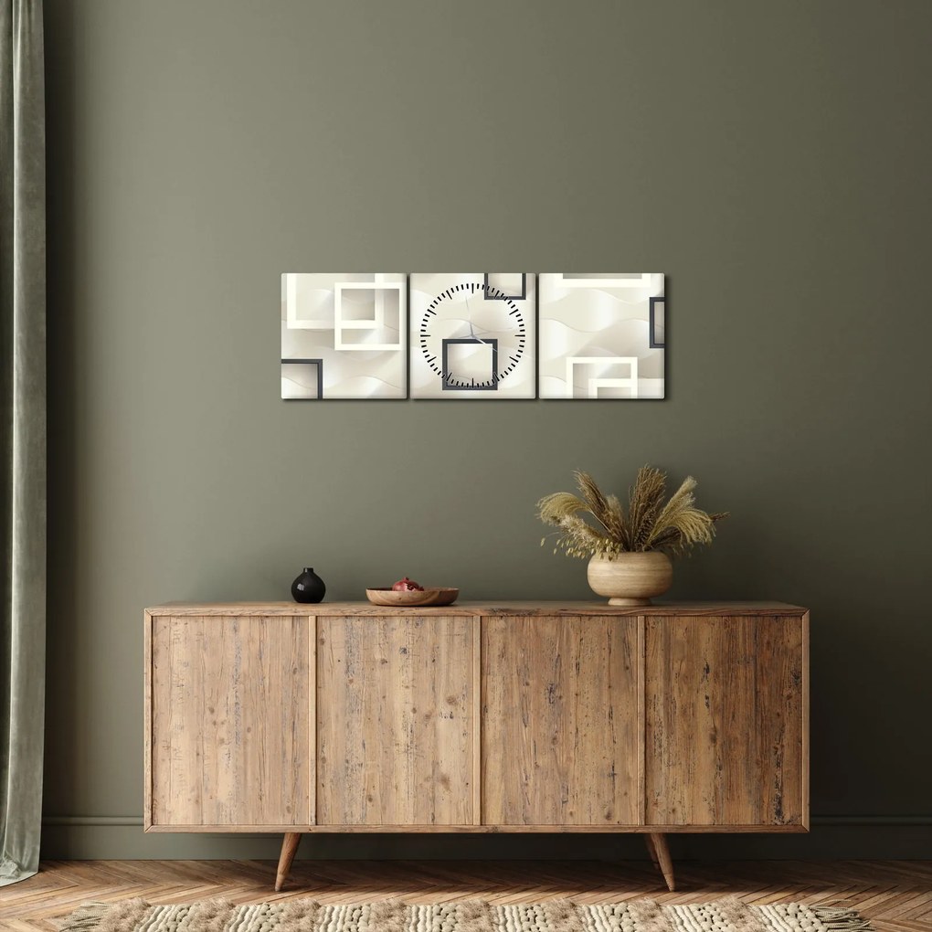 Geometriai absztrakt kép (órával) (90x30 cm)