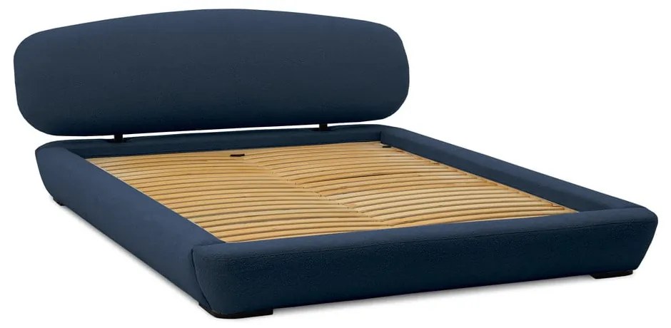 Sötétkék kárpitozott franciaágy ágyráccsal 180x200 cm Odette – Scandic
