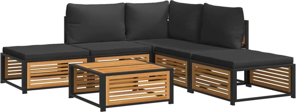 vidaXL 6 részes tömör akácfa kerti kanapészett párnákkal