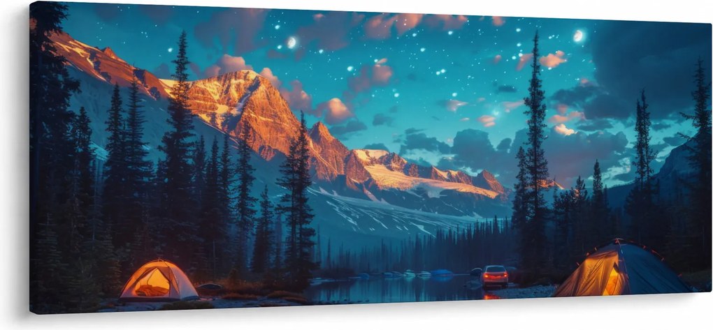 Kép - Kempingezés a hegyekben (120x50 cm)
