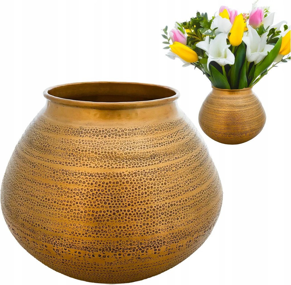 Nagy Váza Arany Fém Virág Csokor 33cm loft nehéz dekoratív