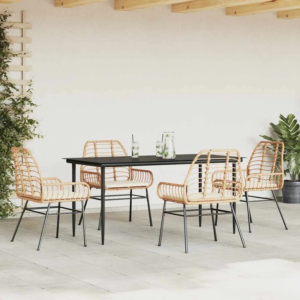 vidaXL 5 észes barna polyrattan üveg kerti étkezőgarnitúra párnával