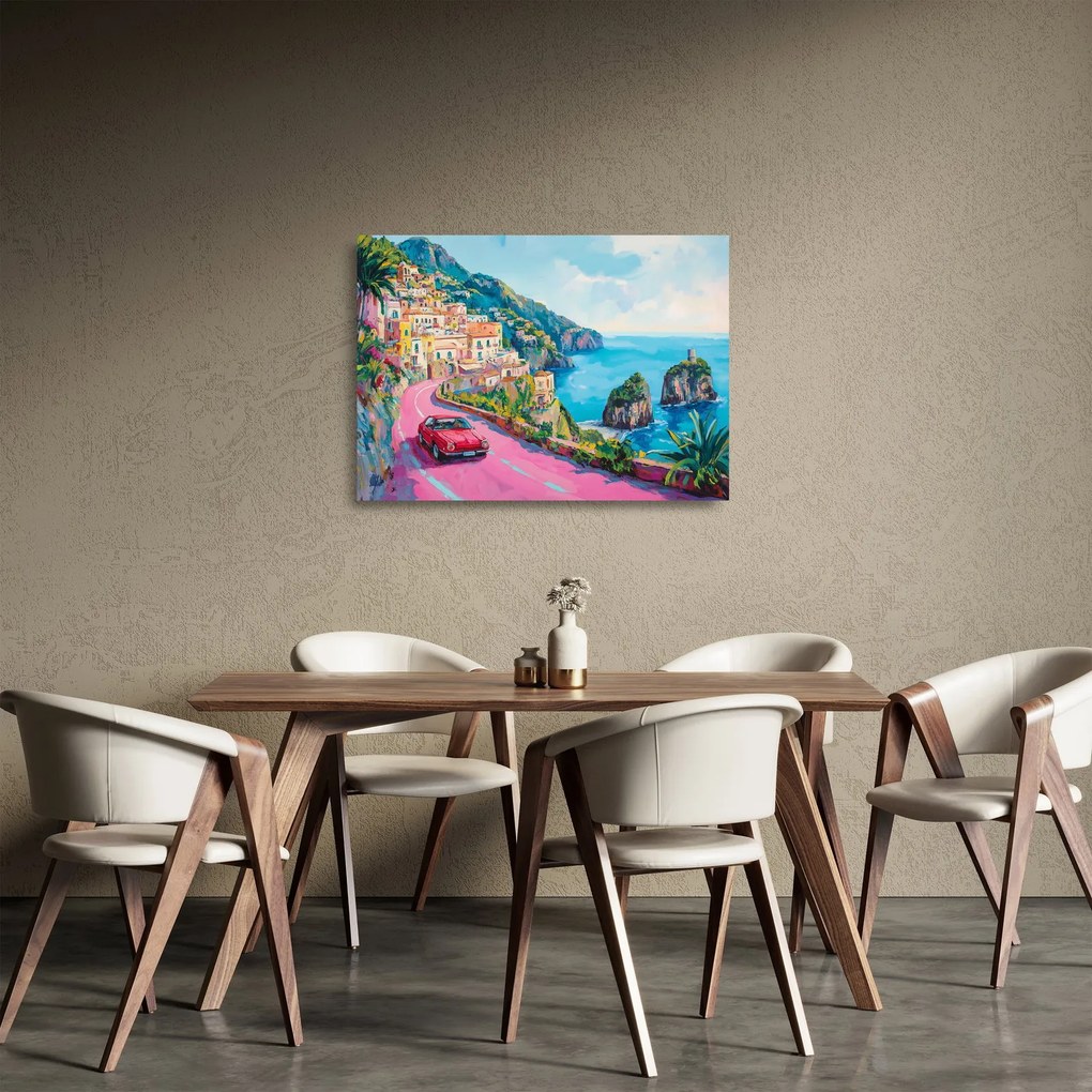 Üveg kép - Rózsaszín part menti út (70x50 cm)