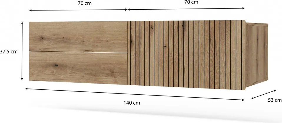 TIGO 1D2S fürdőszoba fali mosdószekrény 140 cm tölgy (mosdókagyló nélkül)