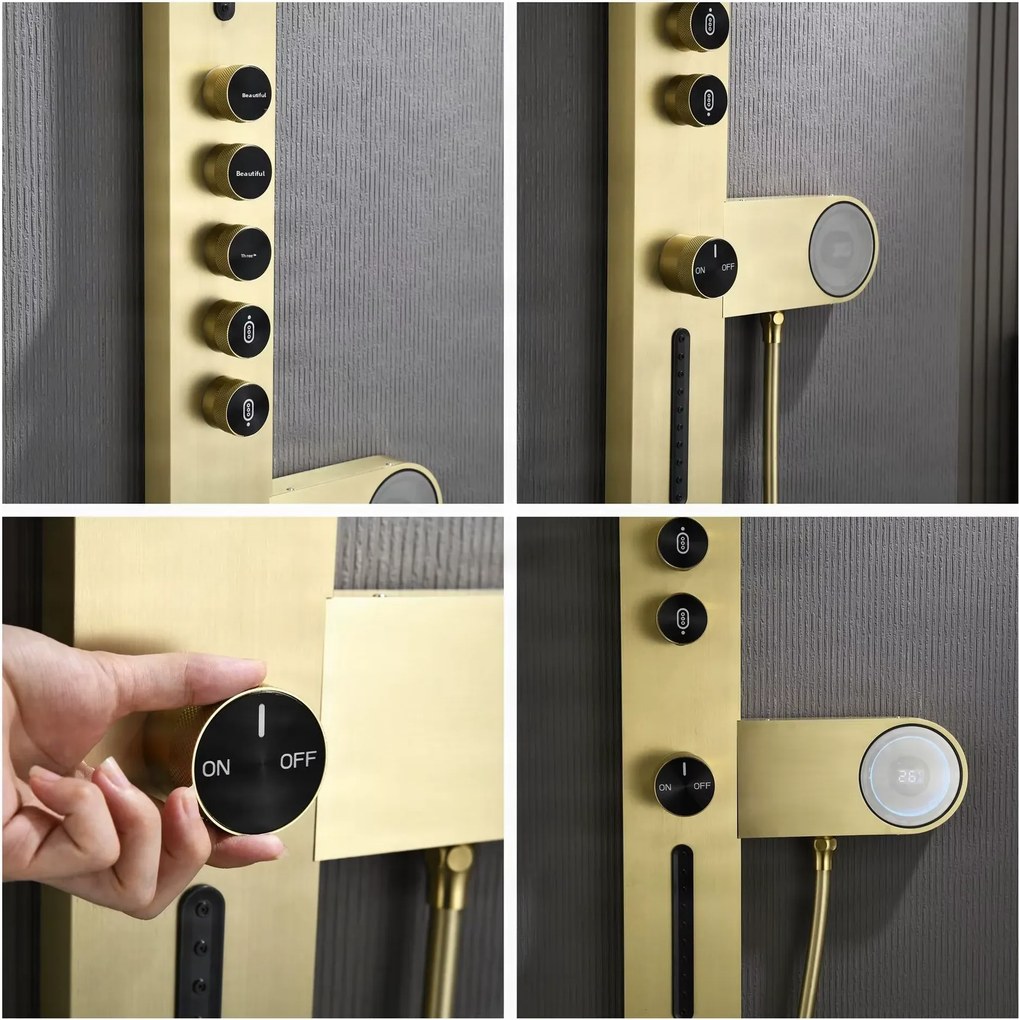 Zuhanypanel ELITE EDITION BSW1726 digitális kijelzővel és vízesés kifolyóval, több színváltozatban, köztük matt fekete és szálcsiszolt arany kivitelben — Fekete