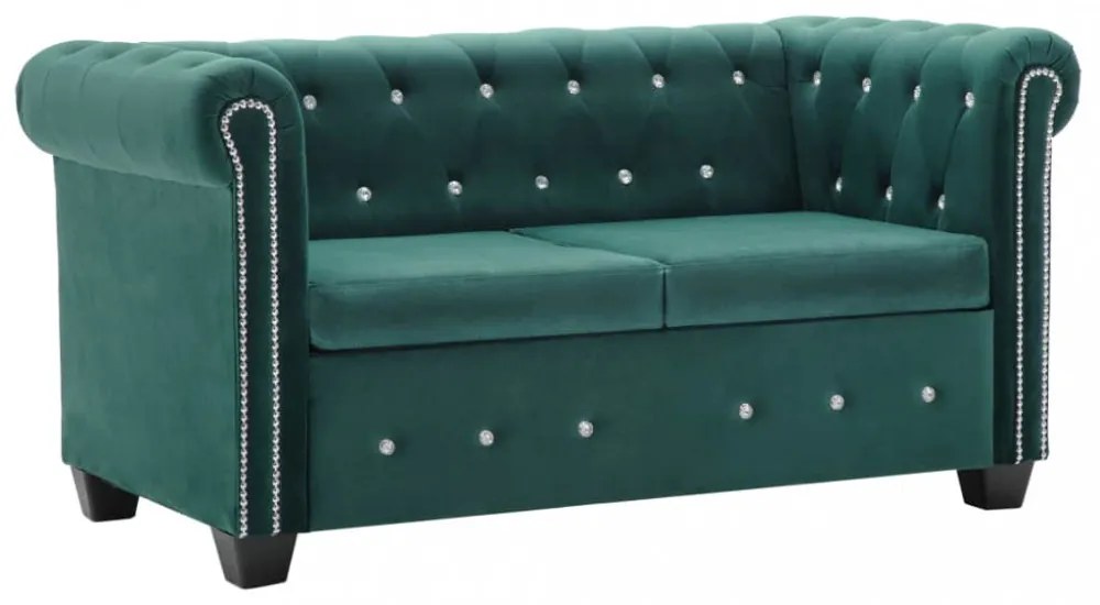 Zöld 2 személyes bársony chesterfield kanapé 146 x 75 x 72 cm