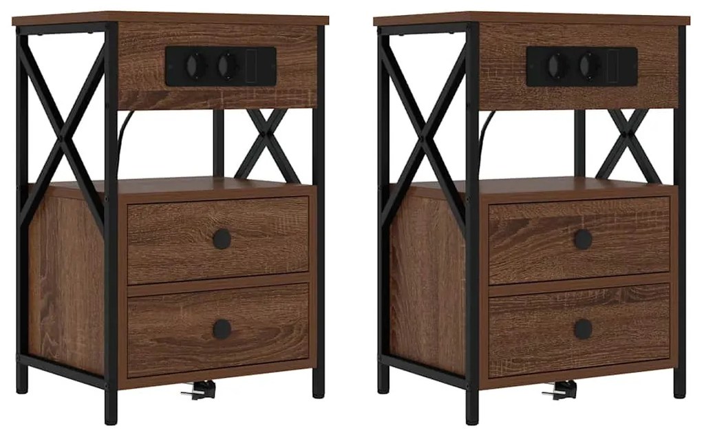 Éjjeliszekrény 2 pcs barna tölgy 40 x 31 x 60 cm Faanyag