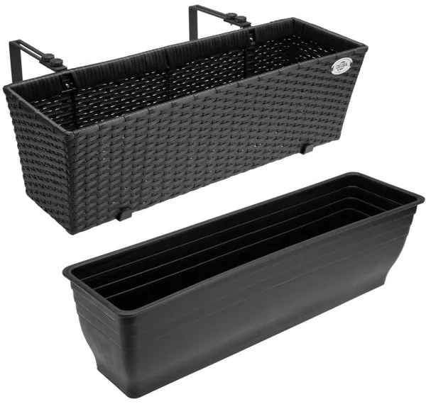 Casaria® polyrattan virágtartó fekete 2 darabos