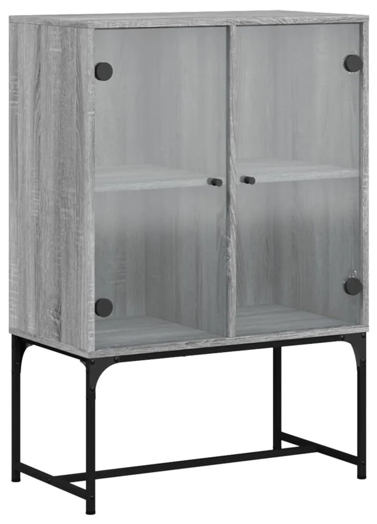 szürke sonoma színű kisszekrény üvegajtókkal 69x37x100 cm