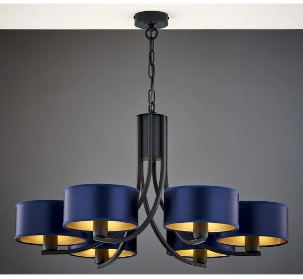 Jupiter 2102 - Láncos csillár ARTHUR 6xE27/15W/230V kék/fekete