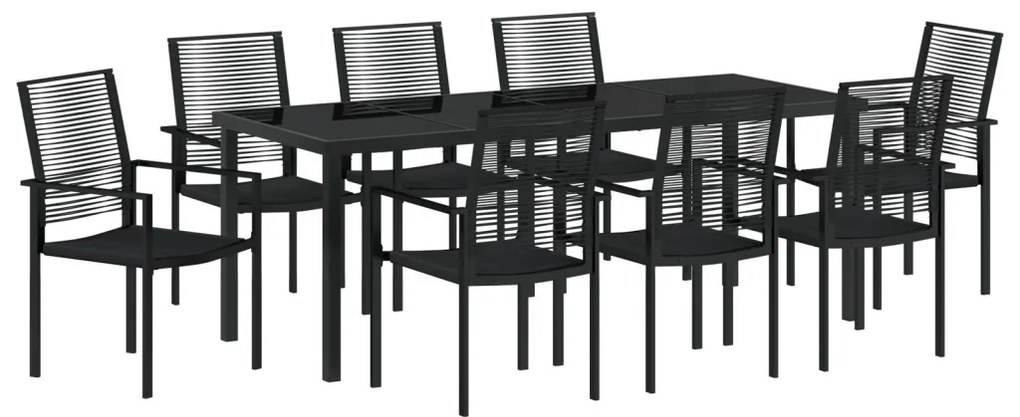 9 darabos kerti étkező szett fekete PVC rattan