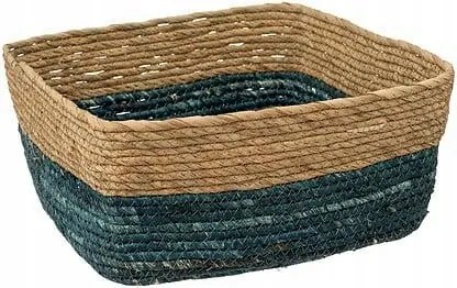 Alacsony szögletes kosár natúr/tengerkék 31 x31cm