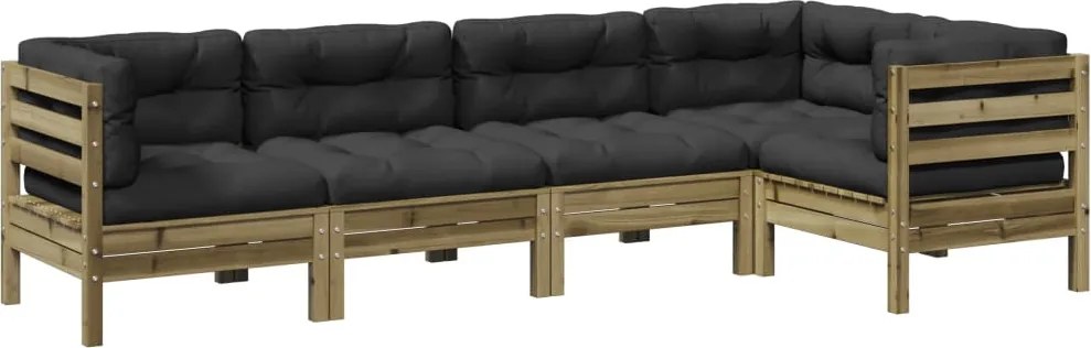 vidaXL 5 részes impregnált fenyőfa kerti ülőgarnitúra párnával