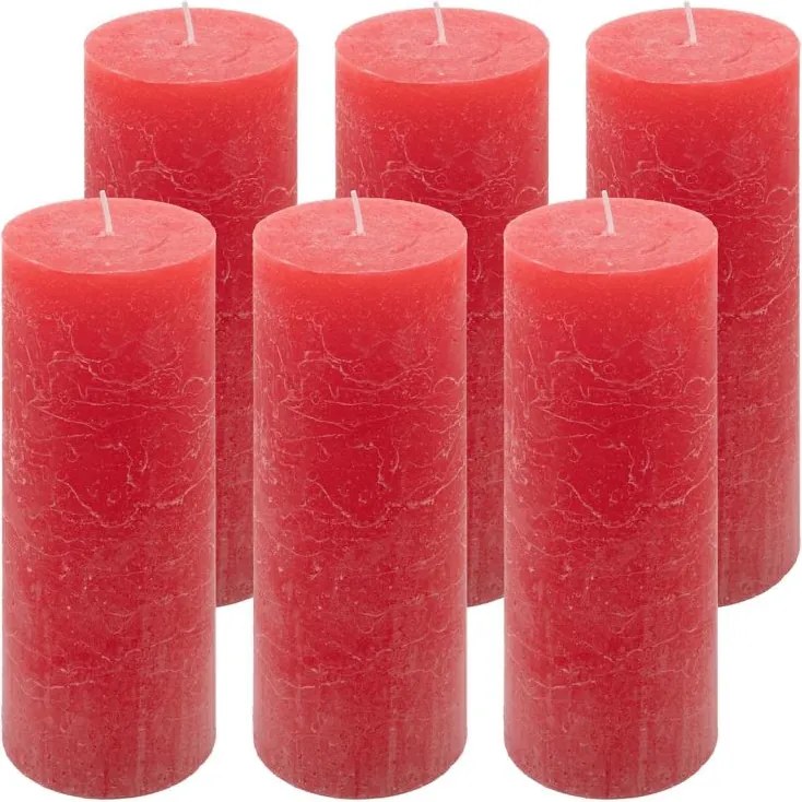 Rusztikus gyertya készlet  20 cm Ø 7,5 cm 6 db piros