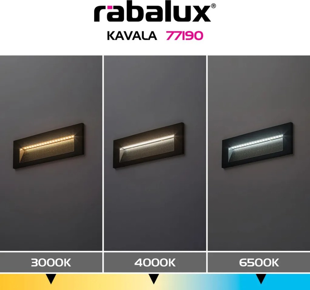 RÁBALUX 77190 KAVALA Kültéri Falba Építhető Lámpa Fekete IP44