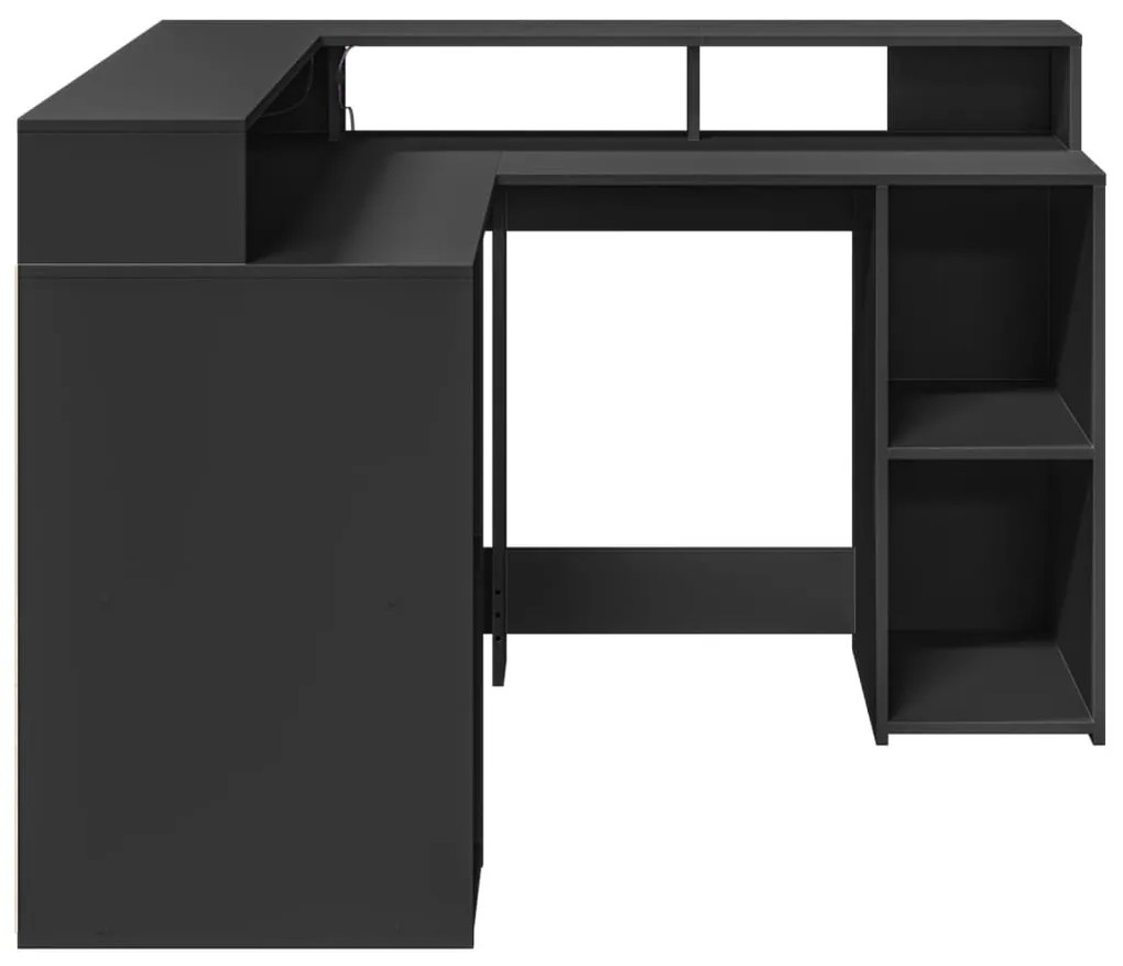 fekete szerelt fa íróasztal LED-világítással 130 x 130 x 91 cm