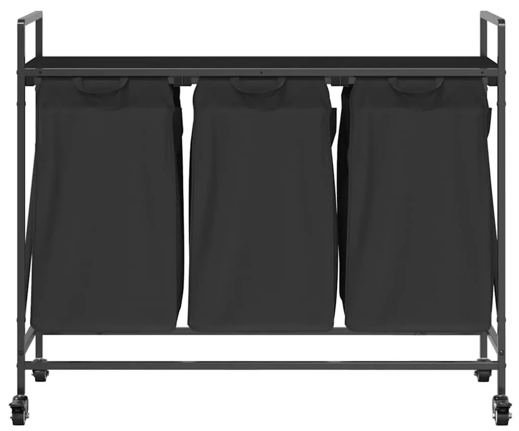 fekete tölgyfa mosodai kosár 3 rekeszes kerekekkel