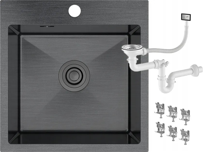 Acél Mosogató Fekete Egymedencés Szifon BARI46