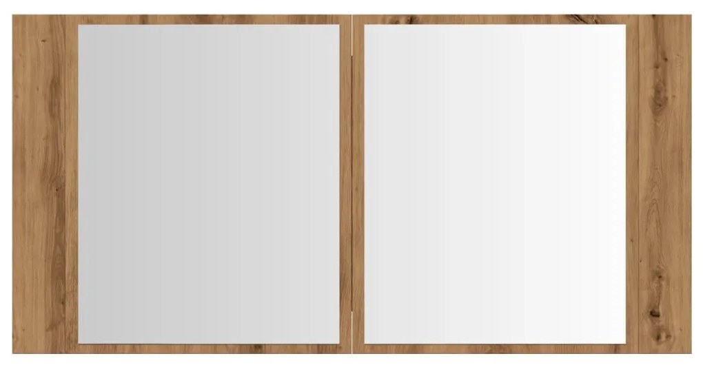 kézműves tölgy szerelt fa tükrösszekrény LED-del 90x12x45 cm